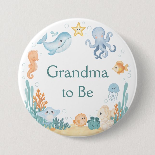 Ocean Theme Baby Shower Button (Front)