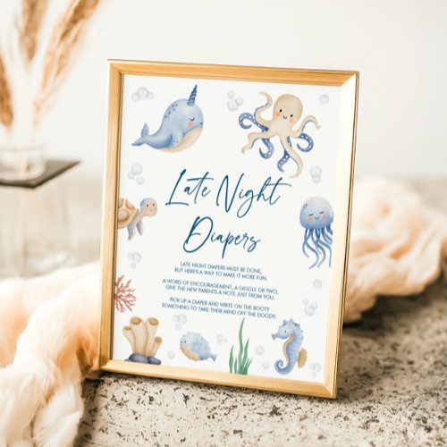 Ocean Theme Baby Shower Late Night Diapers Sign