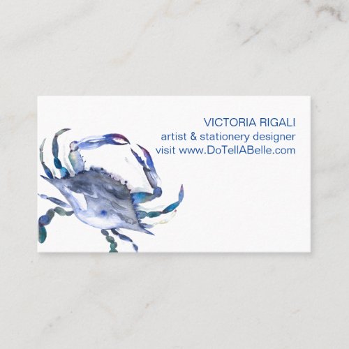 Ocean Theme Blue Crab Beach Watercolor Coastal Business Card