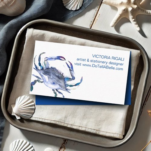 Ocean Theme Blue Crab Beach Watercolor Coastal Business Card