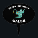 Ocean Theme Boys Birthday Anglerfish Black Cake Topper<br><div class="desc">Celebrate that special little one in your life with these fun anglerfish cake toppers. Perfect for ocean or deep sea parties and birthdays! Find matching party items in my shop.</div>