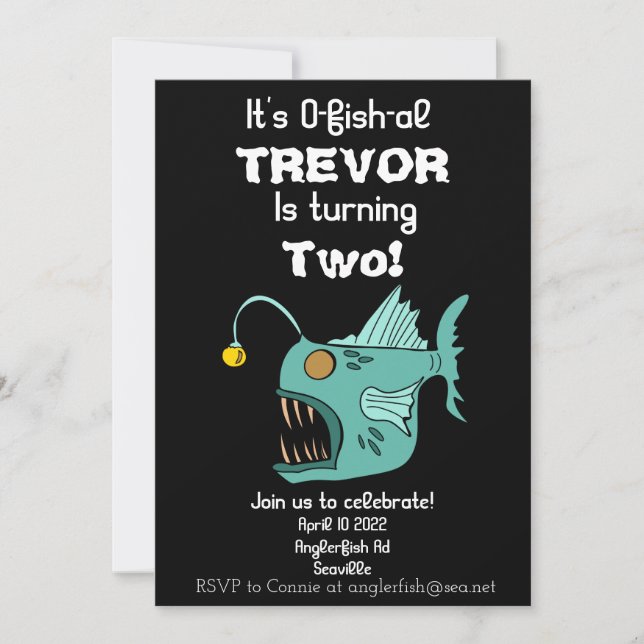 Ocean Theme Boys Birthday Anglerfish O-fish-al Invitation (Front)