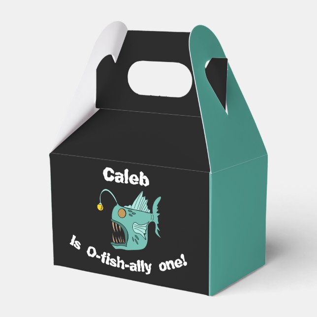 Ocean Theme Boys Birthday Anglerfish O-fish-ally Favor Boxes (Front Side)
