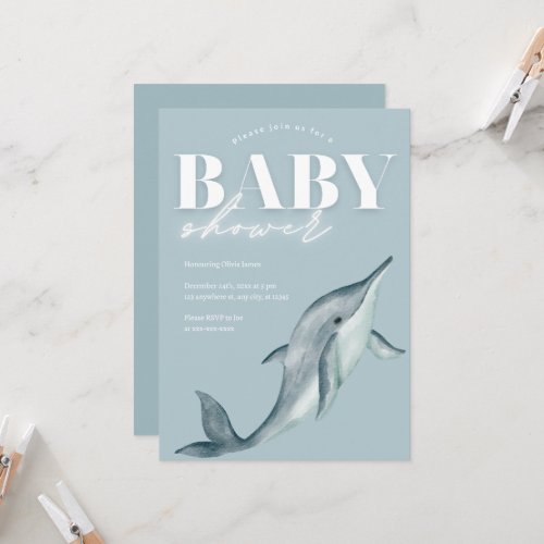 Ocean theme dolphin baby shower invitation