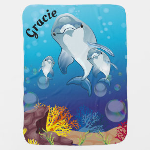 Ocean Theme Dolphin Personalized Baby Blanket