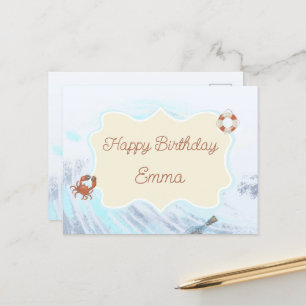 Ocean Theme Happy Birthday Personalized with Name Postcard