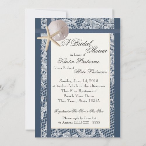 Ocean Theme Navy Blue Wedding Shower Invitation