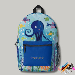 Ocean Theme Octopus Print Modern Monogram  Printed Backpack