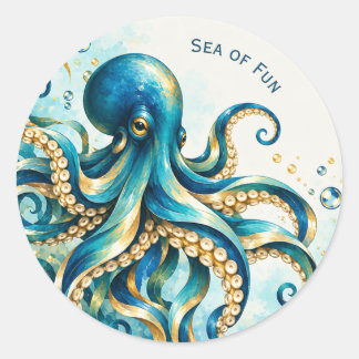 Ocean Theme | Octopus | Sea of Fun | Party Favor Classic Round Sticker