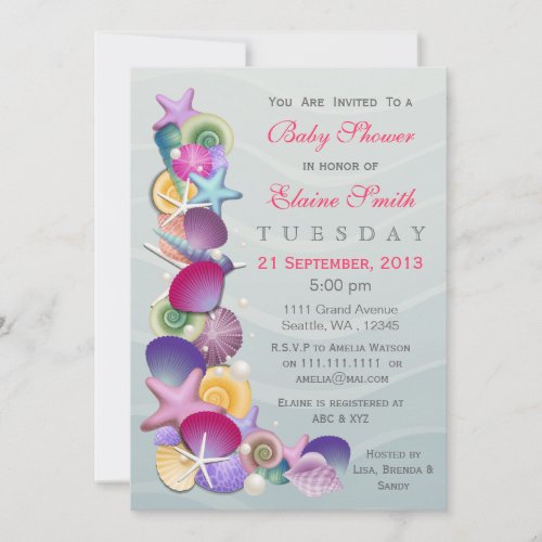 ocean theme Pink Baby shower Invites
