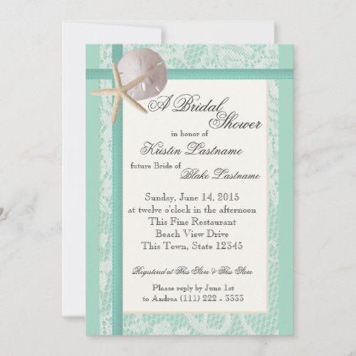 Ocean Theme Sea Foam Green Wedding Shower Invitation