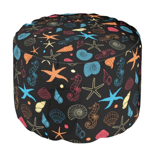 Ocean Theme Sea Life Starfish Seahorse Seashells Pouf