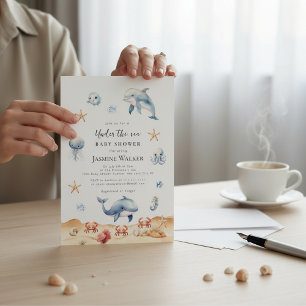 Ocean Theme Watercolor Dolphin Baby Shower Invitation