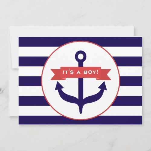 Ocean Themed Baby Shower Invitation Anchor Stripes