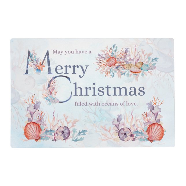 Ocean-themed Merry Christmas Laminated Placemat (Front)