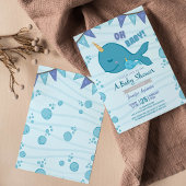 Ocean themed narwhal baby shower invitation