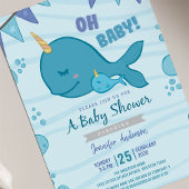 Ocean themed narwhal baby shower invitation