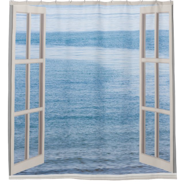 Ocean Through Window Frame Shower Curtain (Front)