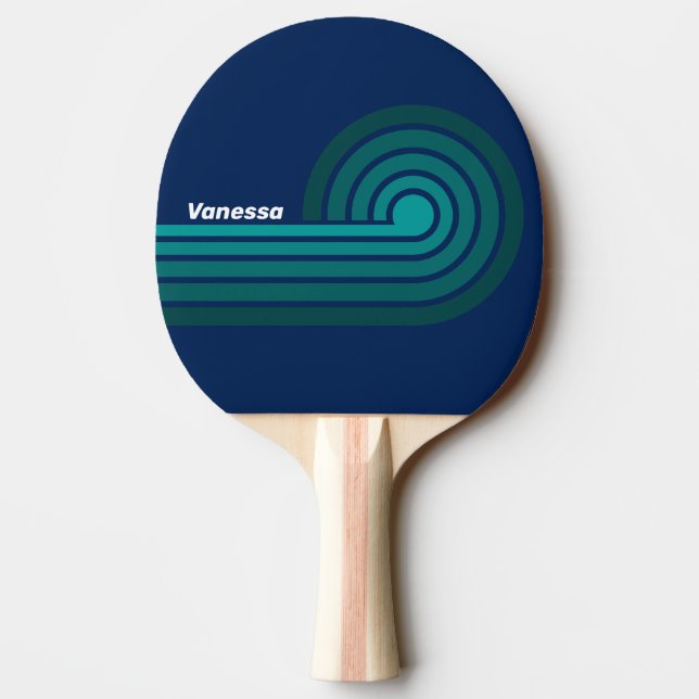 Ocean Tide Curl Stripes with Name Ping Pong Paddle (Back)