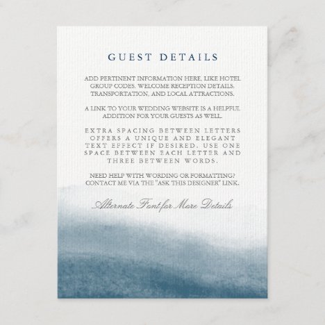 Ocean Tides Wedding Guest Information Enclosure Card