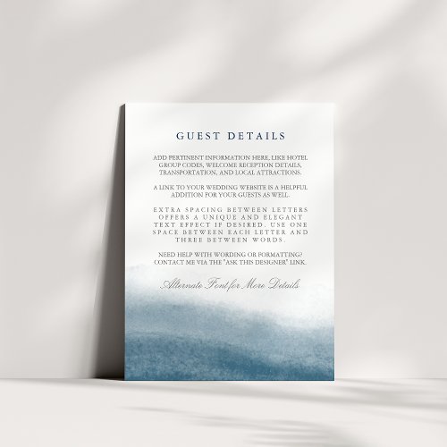 Ocean Tides Wedding Guest Information Enclosure Card