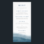 Ocean Tides Wedding Menu<br><div class="desc">Place these elegant menu cards at each place setting for a beautiful touch to your wedding reception setup. Coastal chic, nautical design features gray and navy blue lettering with your names and wedding date at the top, and a watercolor wash element at the bottom in rich marine blue. Coordinates with...</div>