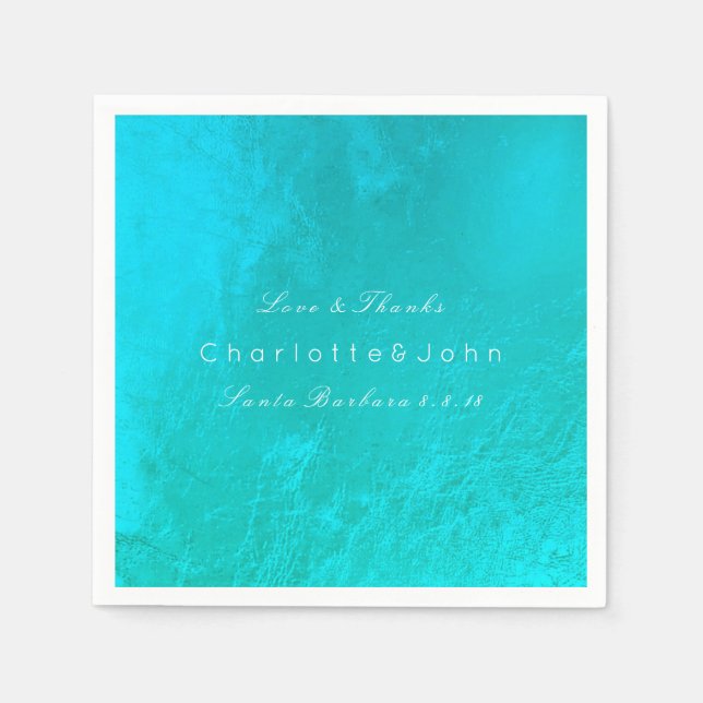 Ocean Tiffany Aqua Metallic Beach Wedding Bridal Paper Napkins (Front)