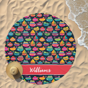 Ocean Transportation Pattern   Add Your Name Beach Towel