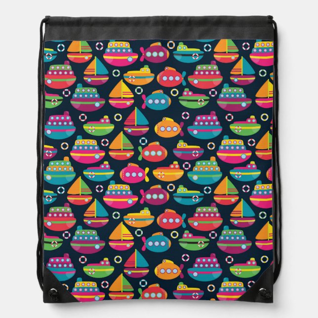 Ocean Transportation Pattern Drawstring Bag (Front)