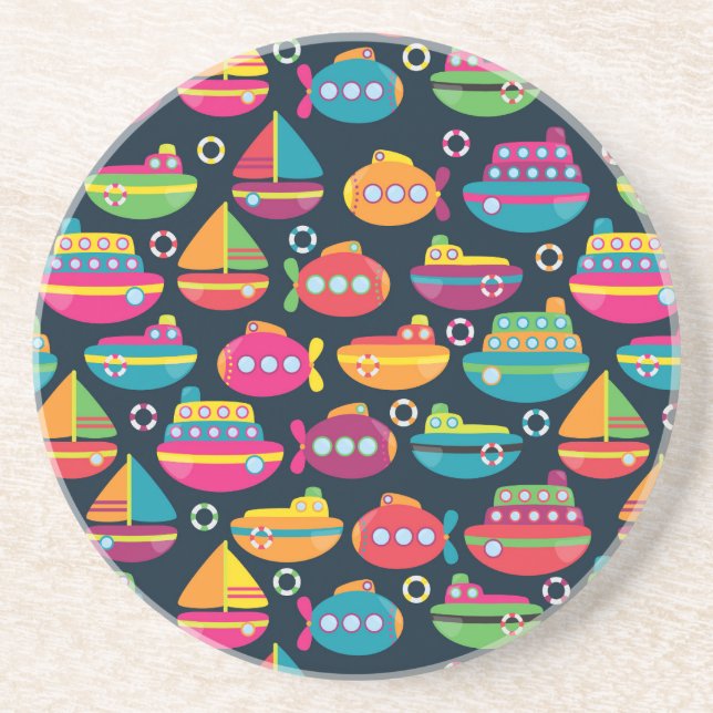 Ocean Transportation Pattern Drink Coaster (Front)