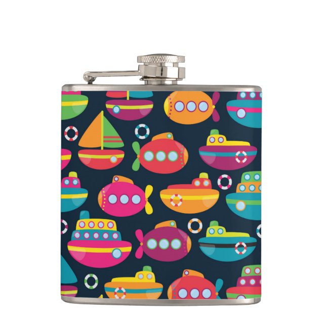 Ocean Transportation Pattern Flask (Front)