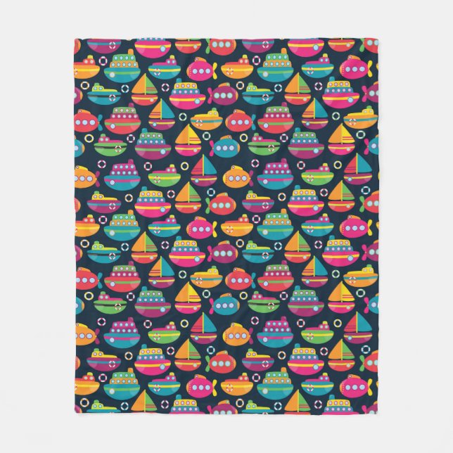Ocean Transportation Pattern Fleece Blanket (Front)