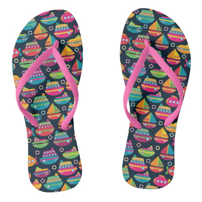 Ocean Transportation Pattern Flip Flops (Footbed)
