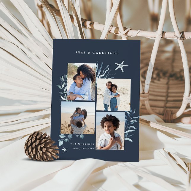 Ocean Treasures 4 Photo Coastal Christmas Holiday Card (Creator Uploaded)