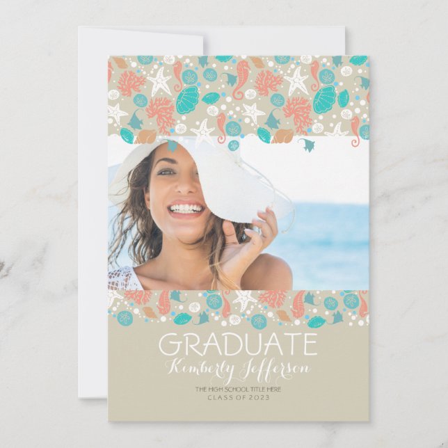 Ocean Treasures Beach Photo Graduation Party Invitation (Front)