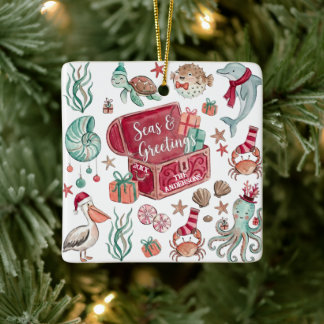 Ocean Treasures Seas & Greetings Coastal Christmas Ceramic Ornament