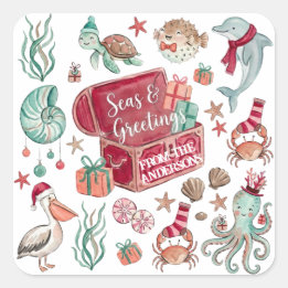 Ocean Treasures Seas & Greetings Coastal Christmas Square Sticker