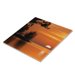 Ocean trees sunset Ceramic Tile