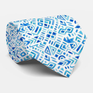 Ocean Tribal Watercolor Abstract Blue Neck Tie