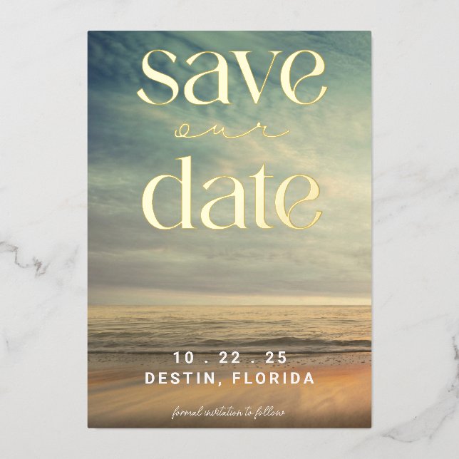 Ocean Tropical Gold Foil Save The Date Invitation (Front)