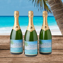 Ocean Tropical Golden 50th Wedding Anniversary Sparkling Wine Label