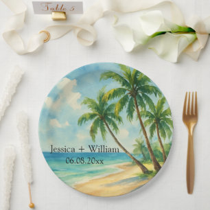 Ocean Tropical Island Beach Wedding Thank you Paper Plates