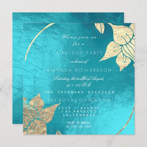 Ocean Turquoise Champaign Floral  Birthday Party Invitation