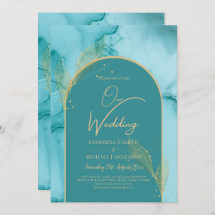 Ocean Turquoise Teal Gold Wedding Invitation