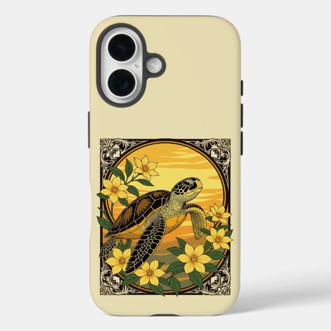 Ocean Turtle And Yellow Gelsemium Flowers Case-Mate iPhone Case (Back)