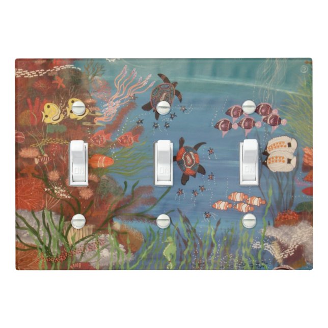 Ocean Turtles Triple Light Switch Cover (In Situ)