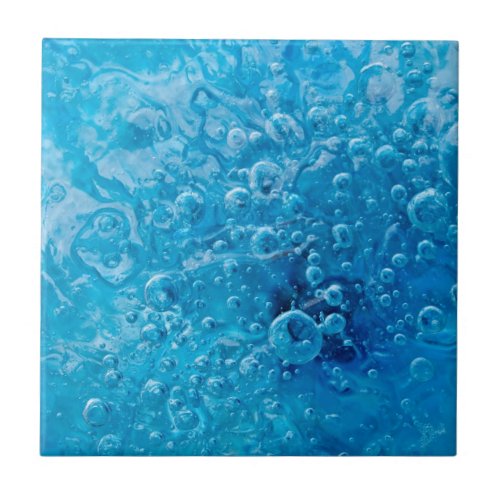 Ocean Under _ Abstract Blue Bubbles Ceramic Tile