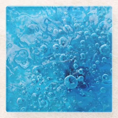 Ocean Under _ Abstract Blue Bubbles Glass Coaster