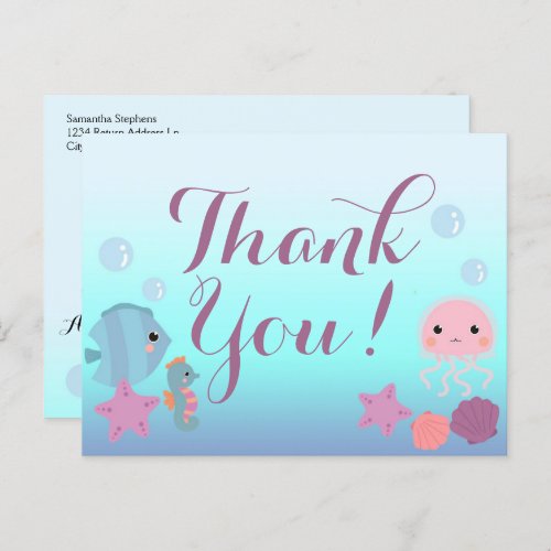 Ocean Under the Sea Animal Baby Shower Thank You Postcard