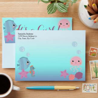 Ocean Under the Sea Animal Its a Girl Baby Shower Envelope
